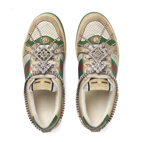 gucci screener leather sneakers|gucci sneaker with crystals.